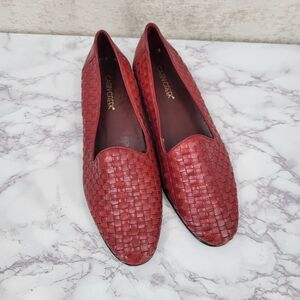 Cabin Creek Carly Ox Blood Women's Red Leather Woven Loafers Size 11M